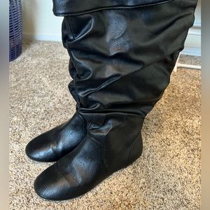 Lower East Side Black Faux Leather Calf Length (Wide) Boots
